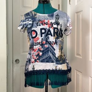 🍁 Style & Co petites embellished t-shirt with fringe trim